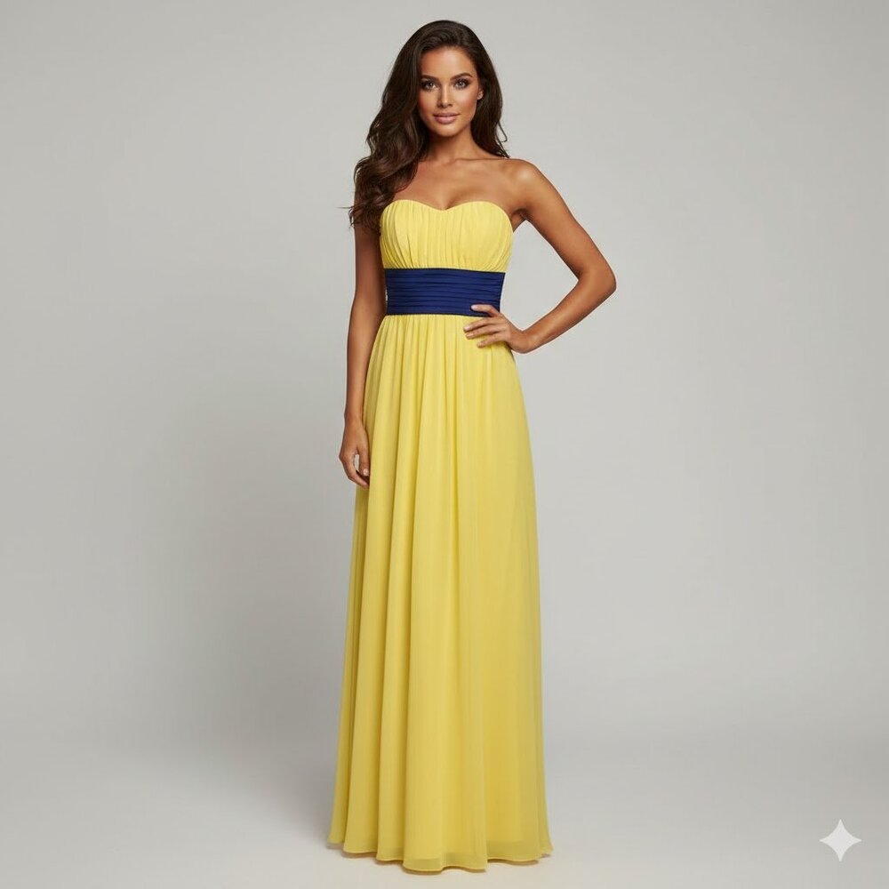 Strapless Yellow and Blue Chiffon Formal Bridesmaid Dress NWT Various Sizes